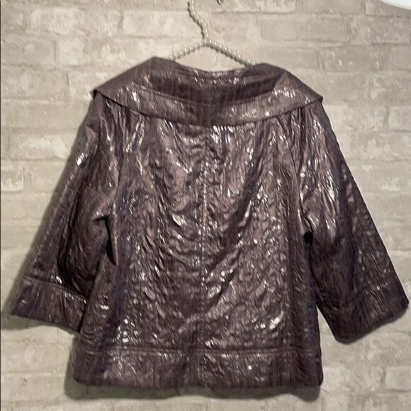 Erin London Pewter Glitz Bomber Jacket Quarter Sleeve, Pockets Size Medium - Picture 3 of 11